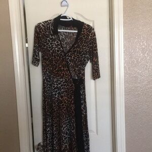 INTERI leopard print medium dress woman v-neck